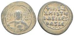 Byzantine Byzantine Basil II, Anonymous A2. Follis; Basil II, Anonymous A2; Constantinople, Under Basil II, c. 976-1030/5 AD, Follis, Obv: Bust of Christ facing holding Gospels, wearing halo with cros
