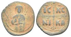 Byzantine Byzantine Follis. 1034-1041 d.C. Constantinople. . Anv.: Christ Antiphonetes standing facing, holding Gospels and raising hand in benediction; IC-XC across fields. Rev.: Jewelled cross with 