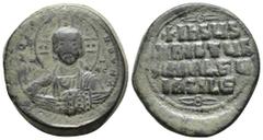 BYZANTINE Anonymous Basil II & Constantine VIII, circa 1020-1028. Æ Follis (29.3mm, 16.1 g). Constantinople mint. +ЄMMANHOVΛ Facing bust of Christ Pantokrator / +IҺSЧS/ XRISTЧS/ BASILЄЧ/ BASILЄ’ in fo