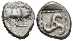 GREEK DYNASTS of LYCIA. Uncertain dynast. Circa 480/70-430 BC. AR Stater (19mm, 8.4 g). Protodynastic period C. Boar standing right on ground line / Triskeles in dotted square within incuse square.