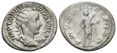 ROMAN IMPERIAL Gordian III AR Antoninianus. (23mm, 3.6 g) Rome, AD 241-243. IMP GORDIANVS PIVS FEL AVG, radiate, draped and cuirassed bust of Gordian III to right / P M TR P V COS II P P Gordian III, 
