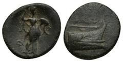GREEK Lycia. Phaselis circa 190-167 BC. Bronze Æ (17mm, 3.4 g). / Φ Athena standing right, holding spear and shield. / Prow of galley right.