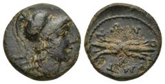 GREEK LYCIA, Balbura. 2nd-1st centuries BC. Æ (16mm, 4.4 g). Helmeted head of Ares right / Winged thunderbolt.