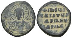 BYZANTINE Anonymous Follis. Time of Basil II & Constantine VIII, (976-1025.AD) AE Follis (29mm 13.1 g) Obv: Constantinople mint. Facing bust of Christ Pantokrator; two pellets in cross; barred IC-XC a
