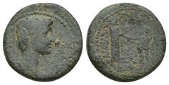 ROMAN PROVINCIAL LYDIA, Sardis. Augustus. 27 BC-AD 14. Æ (18mm, 5.3 g). Homonoia with Pergamum. Mousaios, magistrate. Bare head right / Tyche of Sardis standing right and Demos of Pergamum standing le