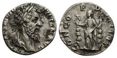 ROMAN IMPERIAL Didius Julianus (AD 193). AR denarius (16mm, 2.6 g). Rome. IMP CAES M DID-IVLIAN AVG, laureate head of Didius Julianus right / CONCO-R-D-MILIT, Concordia standing facing, head left, sta