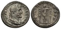 ROMAN IMPERIAL Maximinus I 'Thrax'. A.D. 235-238. AR denarius (18mm, 2.7 g). Rome mint, Struck A.D. 237. MAXIMINVS PIVS AVG GERM, laureate, draped and cuirassed bust right / P M TR P III COS P P, Maxi