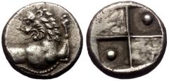 Greek Thrace, Chersonesos (ca 386-338 BC) AR Hemidrachm Thrace, Chersonesos (ca 386-338 BC) AR Hemidrachm Obv: Forepart of lion right, head left Rev: Quadripartite incuse square with alternating raise