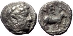Greek Troas, Neandria, AR Hemiobol,(Silver,0.51 g 8 mm), 4th century BC. Troas, Neandria, AR Hemiobol,(Silver,0.51 g 8 mm), 4th century BC. Obv: Laureate head of Apollo right. Rev: NEAN, Ram standing 