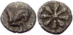Greek Aeolis, Kyme, AR Hemiobol, (Silver,0.23 g 7 mm), 4th century BC. Aeolis, Kyme, AR Hemiobol, (Silver,0.23 g 7 mm), 4th century BC. Obv: Forepart of horse right. Rev: Rosette of six petals; all wi
