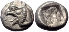 Greek Ionia, Phokaia AR Hemidrachm (Silver, 1.60g, 10mm) ca 521-478 BC. Ionia, Phokaia AR Hemidrachm (Silver, 1.60g, 10mm) ca 521-478 BC. Obv: Head of griffin left Rev: Rough quadripartite incuse squa