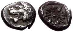 Greek Ionia, Miletos (ca. late 6th-early 5th centuries BC) AR Diobol Ionia, Miletos (ca. late 6th-early 5th centuries BC) AR Diobol Obv: Forepart of roaring lion right, head reverted Rev: Stellate pat