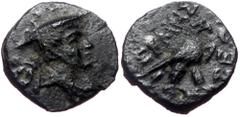 Greek Lycia, Termessos, AE, (Bronze, 1.20 g 11 mm), 1st century BC. Lycia, Termessos, AE, (Bronze, 1.20 g 11 mm), 1st century BC. Obv: Head of Hermes to right, wearing petasos. Rev: [TEP-MHΣΣ], Eagle 