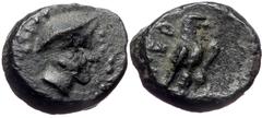 Greek Lycia, Termessos, AE, (Bronze, 1.07 g 10 mm), 1st century BC. Lycia, Termessos, AE, (Bronze, 1.07 g 10 mm), 1st century BC. Obv: Head of Hermes to right, wearing petasos. Rev: [TEP-MHΣΣ], Eagle 