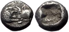 Greek Kings of Lydia, Kroisos, AR 1/12 Stater, (Silver, 0.77 g 6 mm), Circa 564/53-550/39 BC. Sardes. Kings of Lydia, Kroisos, AR 1/12 Stater, (Silver, 0.77 g 6 mm), Circa 564/53-550/39 BC. Sardes. Ob