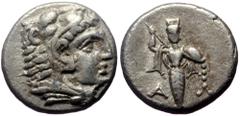 Greek Mysia, Pergamon, AR Diobol, (Silver, 1.23 g 10 mm) Circa 310-282 BC. Mysia, Pergamon, AR Diobol, (Silver, 1.23 g 10 mm) Circa 310-282 BC. Obv: Head of Herakles right, wearing lion skin. Rev: A-Λ