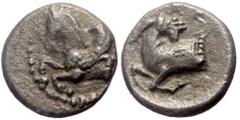 Greek Cilicia, Kelenderis, AR Hemiobol, (Silver, 0.38 g 6 mm.), Circa 425-400 BC. Cilicia, Kelenderis, AR Hemiobol, (Silver, 0.38 g 6 mm.), Circa 425-400 BC. Obv: Forepart of Pegasos left. Rev: Forepa
