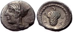 Greek Cilicia, Soloi, AR Hemiobol, (Silver, 0.42 g, 9 mm), Circa 465-400 BC. Cilicia, Soloi, AR Hemiobol, (Silver, 0.42 g, 9 mm), Circa 465-400 BC. Obv: Head of Amazon to left, wearing pointed cap wit