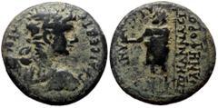 Roman Provincial Phrygia, Aezani. Caligula. AE. (Bronze, 4.24 g. 19 mm.) 37-41 AD. Magistrate, Nannas, stephanephoros. Phrygia, Aezani. Caligula. AE. (Bronze, 4.24 g. 19 mm.) 37-41 AD. Magistrate, Nan