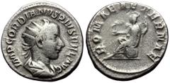 Roman Imperial Gordian III (238-244). AR, Antoninianus. (Silver, 4.61 g. 20 mm.) Rome. Gordian III (238-244). AR, Antoninianus. (Silver, 4.61 g. 20 mm.) Rome. Obv: IMP GORDIANVS PIVS FEL AVG. Bust of 