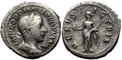 Roman Imperial Gordian III (238-244). AR, Denarius. (Silver, 3.07 g. 20 mm.) Rome. Gordian III (238-244). AR, Denarius. (Silver, 3.07 g. 20 mm.) Rome. Obv: IMP GORDIANVS PIVS FEL AVG. Bust of Gordian 