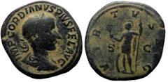 Roman Imperial Gordian III (238-244). AE, Sestertius. (Bronze, 18.17 g. 30 mm.) Rome. Gordian III (238-244). AE, Sestertius. (Bronze, 18.17 g. 30 mm.) Rome. Obv: IMP GORDIANVS PIVS FEL AVG. Bust of Go
