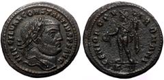 Roman Imperial Constantius I (305-306). AE, Follis. (Bronze, 9.31 g. 27 mm.) Cyzicus. Constantius I (305-306). AE, Follis. (Bronze, 9.31 g. 27 mm.) Cyzicus. Obv: IMP GAL VAL CONSTANTIVS P F AVG. Head 