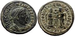 Roman Imperial Constantine I (306-337). AE, Follis. (Bronze, 3.26 g. 18 mm.) Siscia. Constantine I (306-337). AE, Follis. (Bronze, 3.26 g. 18 mm.) Siscia. Obv: IMP CONSTANTINVS P F AVG. Bust of Consta