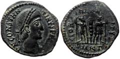 Roman Imperial Constantine II AE Nummus (Bronze, ) Cyzicus, 337-340. Constantine II AE Nummus (Bronze, ) Cyzicus, 337-340. Obv: CONSTANTINVS P F AVG, diademed, draped and cuirassed bust left Ref: GLOR