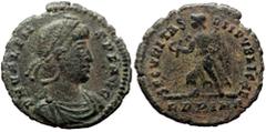 Roman Imperial Valens (364-378). AE, Follis. (Bronze, 1.86 g. 18 mm.) Siscia. Valens (364-378). AE, Follis. (Bronze, 1.86 g. 18 mm.) Siscia. Obv: D N VALENS P F AVG. Bust of Valens, pearl-diademed, dr