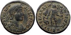 Roman Imperial Theodosius I (379-395). AE, Follis. (Bronze, 4.60 g. 20 mm.) Siscia. Theodosius I (379-395). AE, Follis. (Bronze, 4.60 g. 20 mm.) Siscia. Obv: D N THEODOSIVS P F AVG. Bust of Theodosius