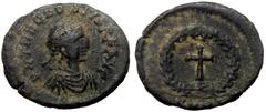 Roman Imperial Theodosius II, AE, Nummus. (Bronze, 0.91 g. 14 mm.) Nicomedia? 402-450 AD. Theodosius II, AE, Nummus. (Bronze, 0.91 g. 14 mm.) Nicomedia? 402-450 AD. Obv: D N THEODOSIVS P F AVG, Bust o