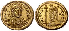 Byzantine Anastasius, AV, Solidus (Gold, 4.48 g. 21 mm.) Constantinople. 491-518 AD. Anastasius, AV, Solidus (Gold, 4.48 g. 21 mm.) Constantinople. 491-518 AD. Obv: DN ANASTASIVS PP AVG, helmeted and 
