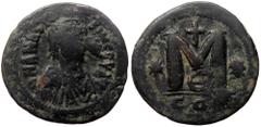 Byzantine Anastasius I. AE, Follis, (Bronze, 15.93 g, 33 mm) Constantinople. 491-518 AD. Anastasius I. AE, Follis, (Bronze, 15.93 g, 33 mm) Constantinople. 491-518 AD. Obv: DN ANAST[A]SIVS P P AVG, pe
