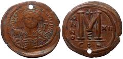 Byzantine Justinian I. AE, Follis (Bronze, 20.74 g. 24 mm.) Constantinople. 527-565 AD. Justinian I. AE, Follis (Bronze, 20.74 g. 24 mm.) Constantinople. 527-565 AD. Obv: DN IVSTINIANVS PP AVG, helmet