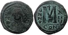 Byzantine Justinian I. AE, Follis. (Bronze, 22.70 g. 38 mm.) Constantinople. 527-565 AD. Justinian I. AE, Follis. (Bronze, 22.70 g. 38 mm.) Constantinople. 527-565 AD. Obv: DN IVSTINIAN[VS PP A]V[G], 