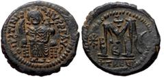 Byzantine Justinian I. AE, Follis, (Bronze, 3.07 g, 32 mm) Theoupolis (Antioch), 527-565 AD. Justinian I. AE, Follis, (Bronze, 3.07 g, 32 mm) Theoupolis (Antioch), 527-565 AD. Obv: DN IVSTINIANVS PP A