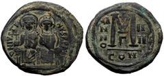 Byzantine Justin II and Sophia, AE, Follis. (Bronze, 16.87 g. 30 mm) Constantinople. 565-578 AD. Justin II and Sophia, AE, Follis. (Bronze, 16.87 g. 30 mm) Constantinople. 565-578 AD. Obv: DN IVSTINVS