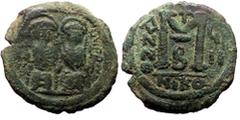 Byzantine Justin II and Sophia, AE, Follis. (Bronze, 12.24 g. 29 mm.) Nicomedia. 565-578 AD. Justin II and Sophia, AE, Follis. (Bronze, 12.24 g. 29 mm.) Nicomedia. 565-578 AD. Obv: [DN IVSTI]NVS PP [A