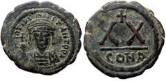 Byzantine Tiberius II. AE, Half Follis. (Bronze, 5.72 g. 25 mm.) Constantinople. 578-582 AD. Tiberius II. AE, Half Follis. (Bronze, 5.72 g. 25 mm.) Constantinople. 578-582 AD. Obv: [D]M TIB CONTANT PP