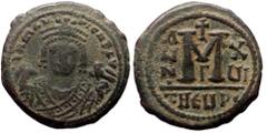 Byzantine Maurice Tiberius, AE, Follis, (Bronze, 12.12 g. 27 mm.) Theoupolis (Antioch) 582-602 AD. Maurice Tiberius, AE, Follis, (Bronze, 12.12 g. 27 mm.) Theoupolis (Antioch) 582-602 AD. Obv: D N mAЧ