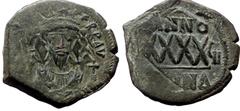Byzantine Phocas, AE, follis, (Bronze, 12.79 g. 29 mm.) Constantinople. 602-610 AD. Phocas, AE, follis, (Bronze, 12.79 g. 29 mm.) Constantinople. 602-610 AD. Obv: DN FOCAS PE[RP AVG], crowned, mantled