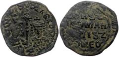 Byzantine Constantıne VII Porphyrogenıtus and Romanus I, AE, Follis (Bronze, 5.40 g. 26 mm.) Constantinople. 913-959 AD. Overstruc Constantıne VII Porphyrogenıtus and Romanus I, AE, Follis (Bronze, 5.