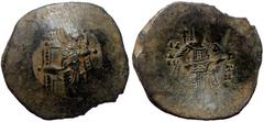 Byzantine Isaac II Angelus, Trachy (Bronze, 4.29 g. 27 mm.) Constantinople. 1185-1195 AD. Isaac II Angelus, Trachy (Bronze, 4.29 g. 27 mm.) Constantinople. 1185-1195 AD. Obv: The Virgin Mary seated fa