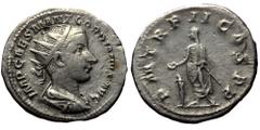 Roman Imperial Gordian III (238-244). AR, Denarius. (Silver, 4.10 g. 23 mm.) Rome. Obv: IMP CAES M ANT GORDIANVS AVG. Bust of Gordian III, radiate, draped, cuirassed, right. Rev: P M TR P II COS P P. 
