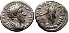 Roman Imperial Marcus Aurelius (161-180) AR Denarius (Silver, 3.10g, 19mm) Rome, 170-171. Obv: IMP M ANTONINVS AVG TR P XXV, laureate head of Marcus Aurelius right Rev: VOTA SOL-DECENN, Marcus Aureliu