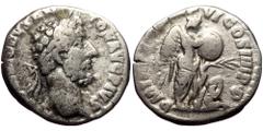 Roman Imperial Commodus (177-192) AR denarius (Silver, 3.12g, 17mm). Rome, 183-184. Obv: M COMMODVS-ANTON AVG PIVS, laureate head of Commodus right Rev: P M TR P VIIII•IMP VI COS IIII P•P, Victory sta