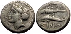 Greek coins Paphlagonia, Sinope (ca 410-350 BC) AR Drachm (Silver, 18mm, 6.23 g) Unknown magistrate Obv: Head of nymph to left, wearing a pearl earring, pearl necklace and with her hair bound in a sak