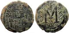 Byzantine coins Justinian I (527-565), AE follis, Antioch as Theoupolis mint. Obv: D N IVSTINIANVS PP AVG, Justinian bust facing, around Rev. Large M, ANNO in left field, X/X/U in right field, A in wx