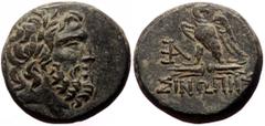 Greek coins Paphlagonia, Sinope AE (Bronze, 19mm, 7.96g) ca 95-90 or 80-70 BC, under Mithradates VI Eupator. Obv: Laureate head of Zeus right. Rev: ΣΙΝΩΠΗΣ, Eagle, with head right and wings spread, st
